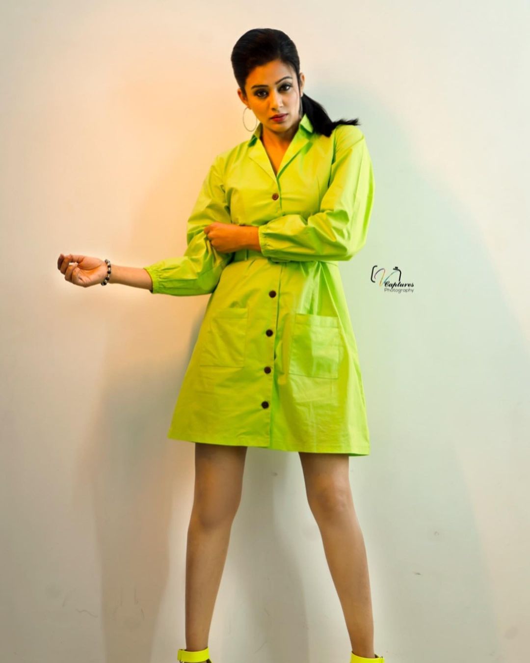 Priyamani hot single shirt green photos trending on internet