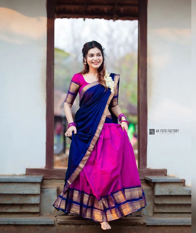 Dharsha gupta hot traditional half saree look