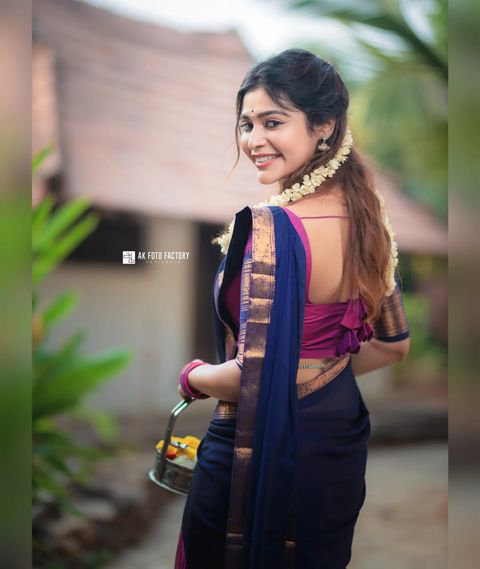 Dharsha gupta hot traditional half saree look