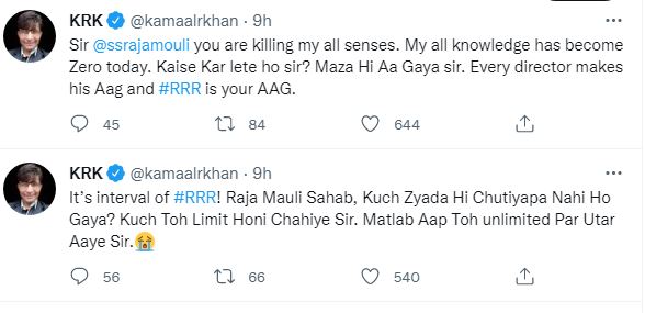 Bollywood star kamaalrkhan negative review about rrr film