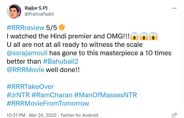 Bollywood star kamaalrkhan negative review about rrr film