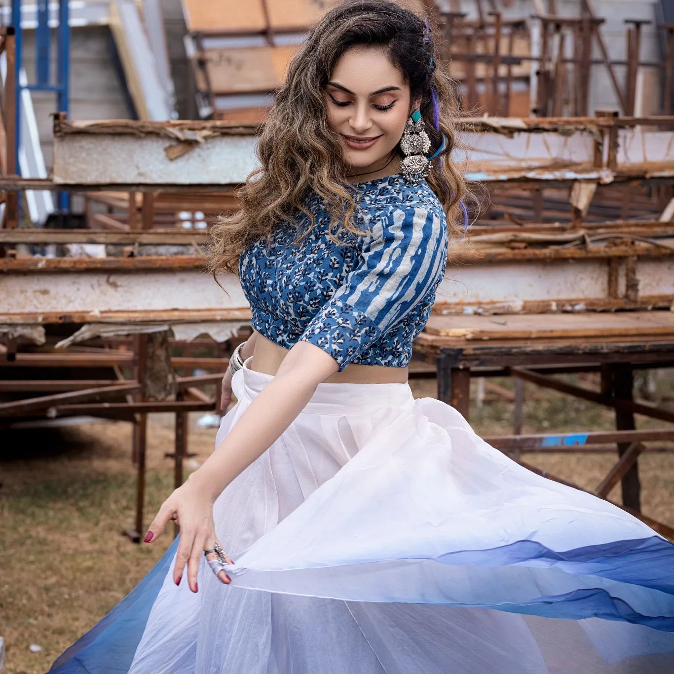 Shrutika arjun hot photos in modern crop top and skirt