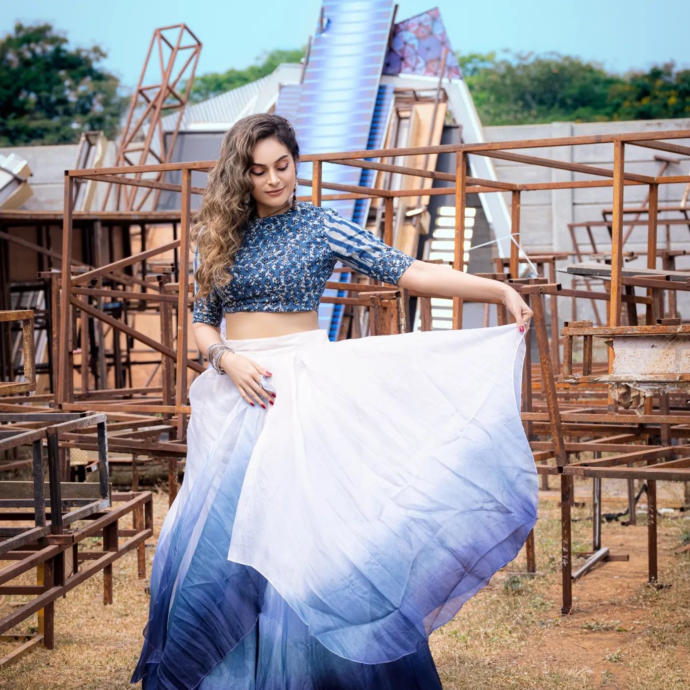 Shrutika arjun hot photos in modern crop top and skirt