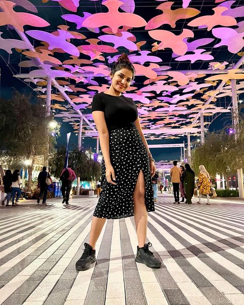 Aathmika hot latest look in bridal make up and modern dress