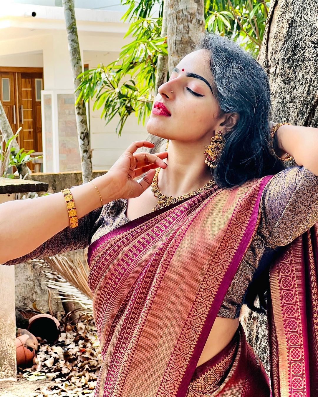 Malavika menon hot saree traditional look beautiful pics viral
