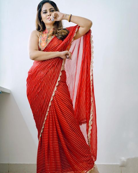 Nandita swetha hot red saree stills posted on social media
