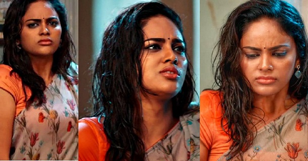 Nandita swetha hot red saree stills posted on social media