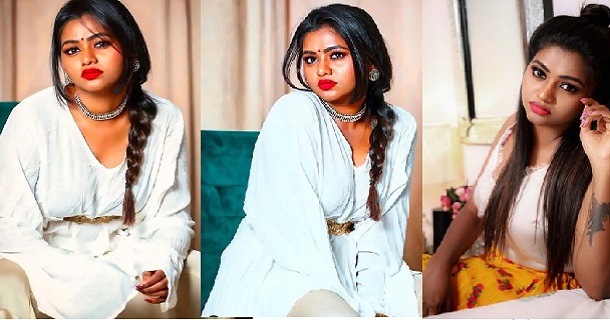 Shalu shammu hot photos and video in orange colour saree low neck blouse