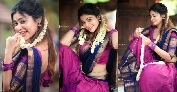Dharsha gupta hot in half saree complete traditional impressing her followers