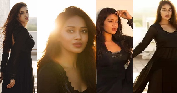 Nivetha pethuraj hot clicks in full closed blue dress getting viral