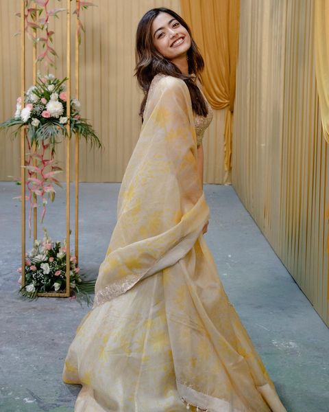 Rashmika mandanna hot photos in golden lehenga dress