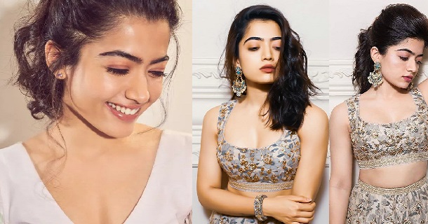 Rashmika mandanna hot photos in golden lehenga dress