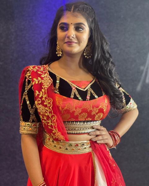 Gabriella charlton hot photos in red lehenga dancing dress