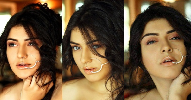 Hansika motwani hot posing in brown fit dress