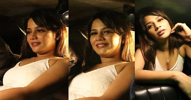 Aiswarya dutta hot short dress top showing thigh on table getting likes