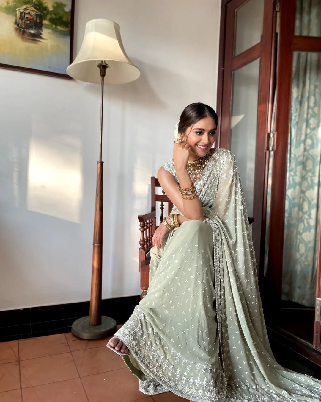 Keerthy suresh hot photos in transparent net saree photoshoot getting viral on social media