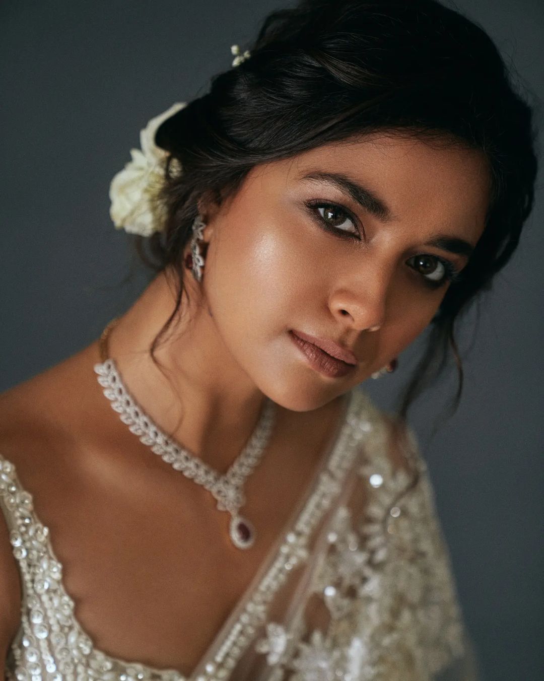 Keerthy suresh hot photos in transparent net saree photoshoot getting viral on social media