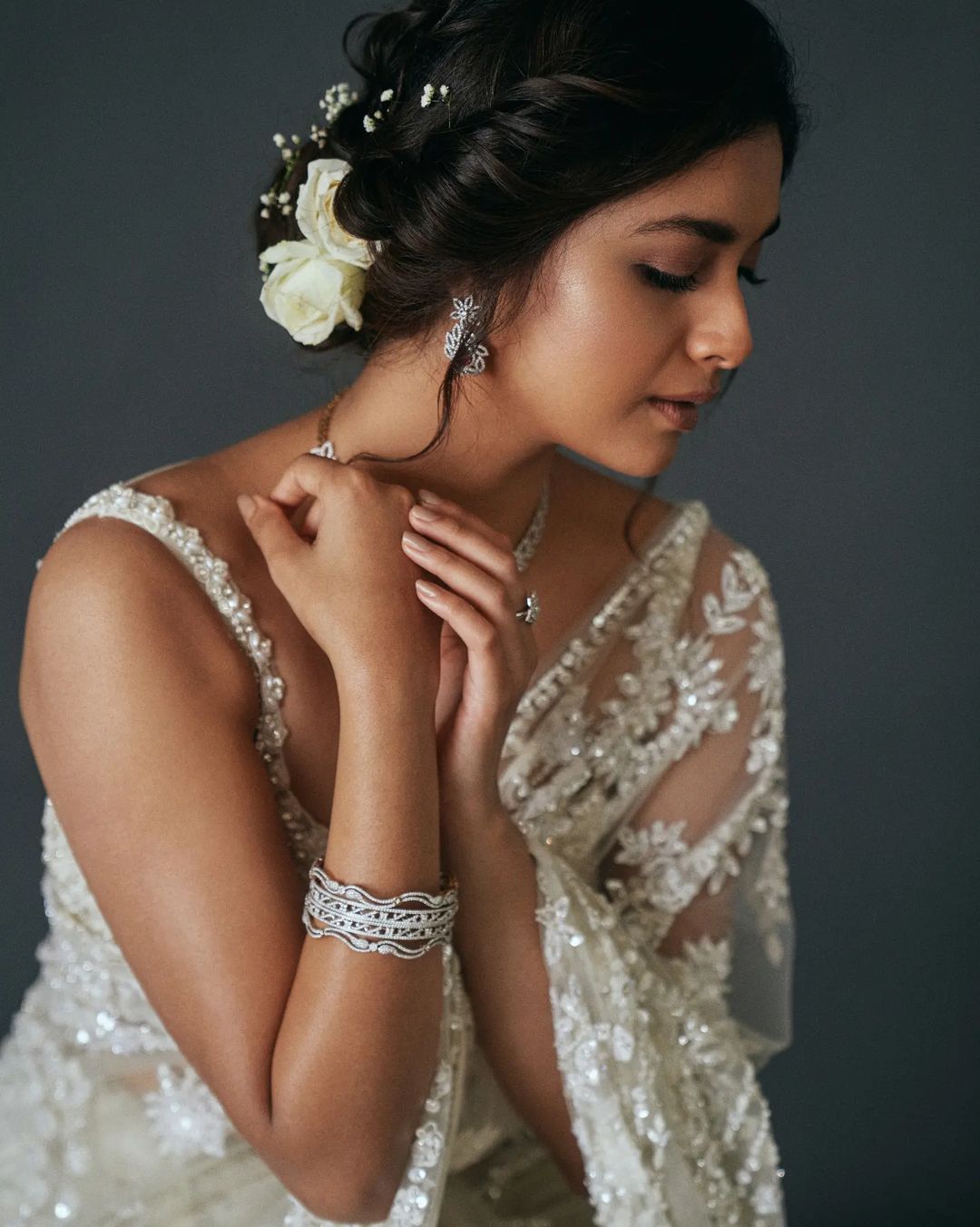 Keerthy suresh hot photos in transparent net saree photoshoot getting viral on social media