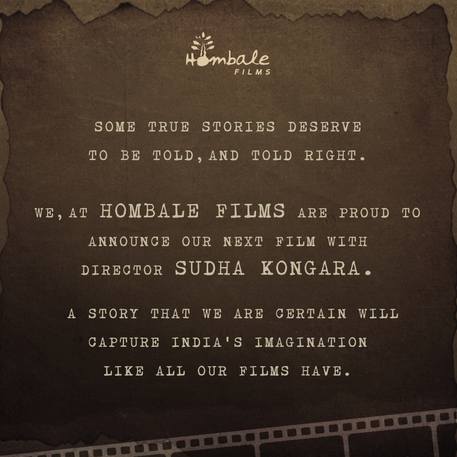 Sudha kongara joins hands with hombale films surya seems to be hero