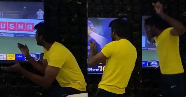 Soori enjoying for dhoni last over in csk match