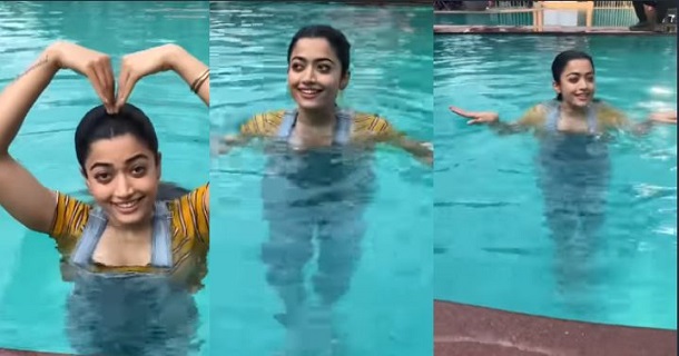 Rashmika mandanna hot funny video in swimming pool