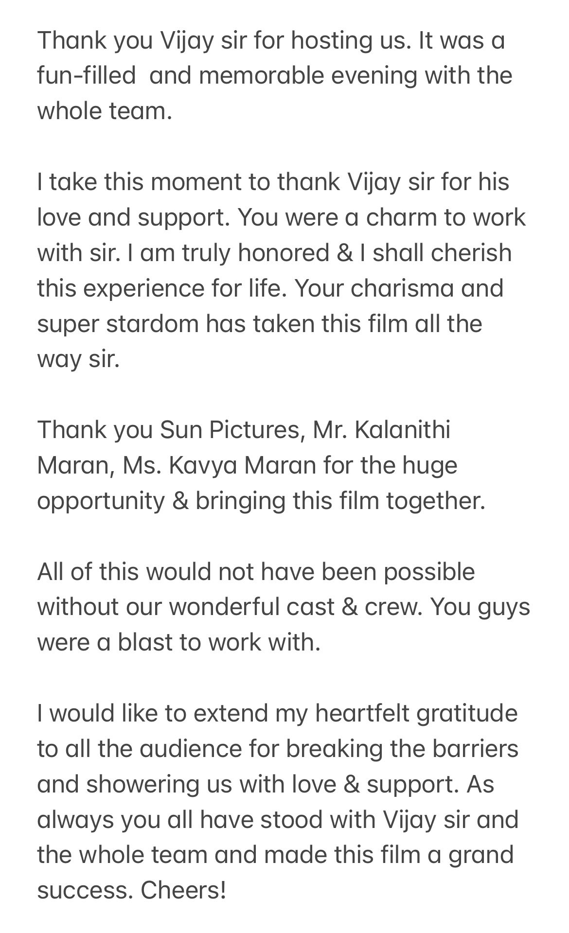 Vijay team lunch with beast team and nelson dilipkumar thanks note viral