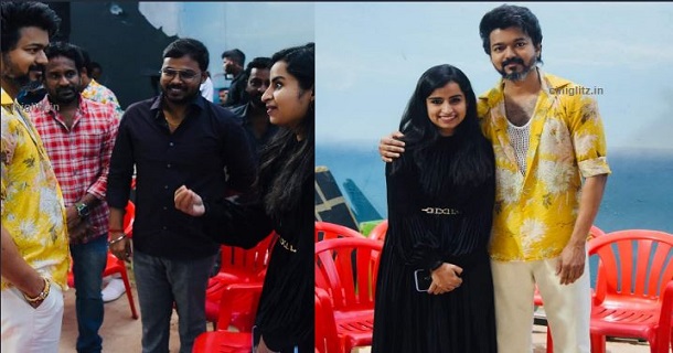 Cook with comali fame sivangi photo with vijay in beast shooting spot stills getting viral