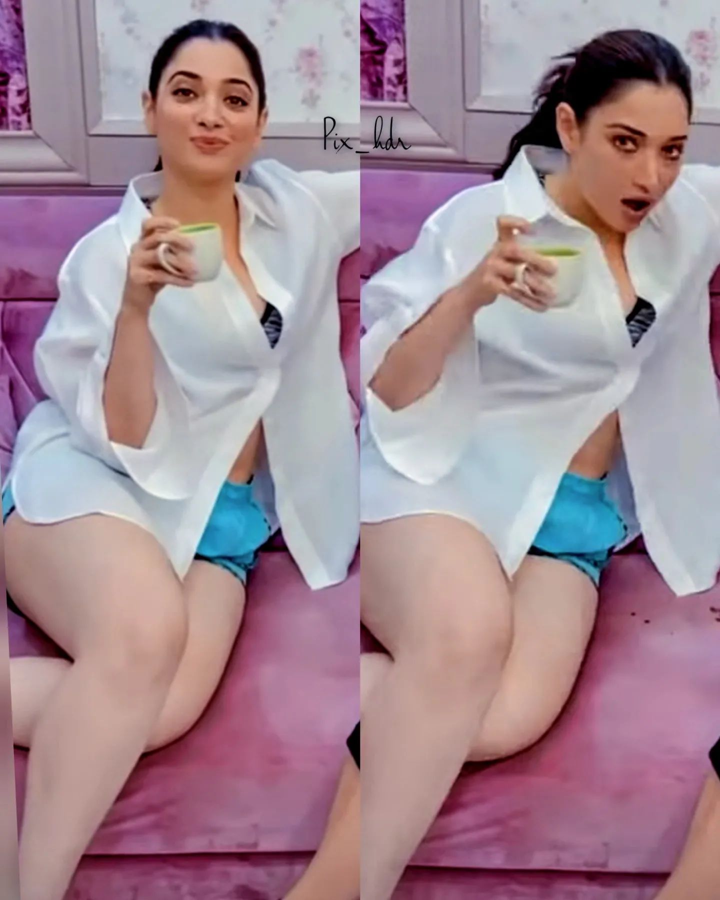 Tamanna hot photos in short trouser and transparent dress