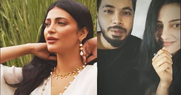 Shruthi haasan's boyfriend practicisin font on her stomach photos getting viral