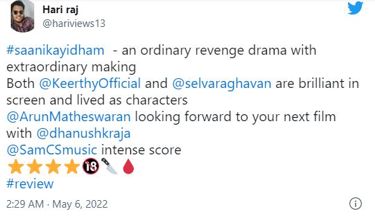 Saani kayidham gains positive comments against its violence scenes and actions