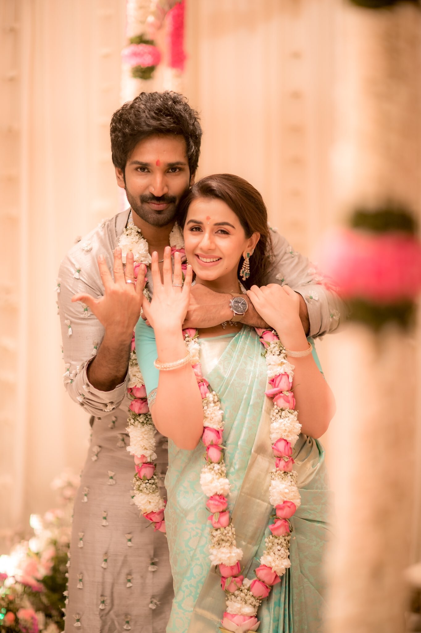 Aadhi pinnisetty and nikki galrani marriage photos getting viral on social media