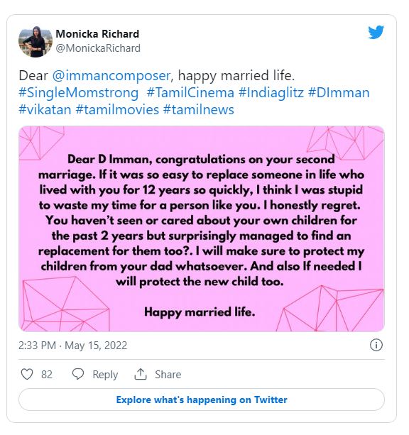 D imman first wife tweets about imman second marriage tweet viral