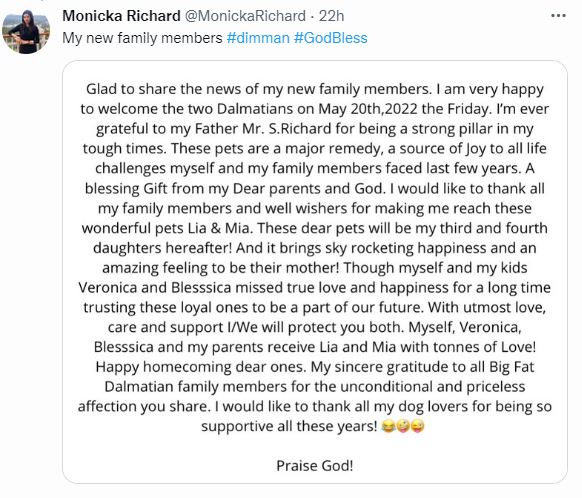 Imman ex wife invites 2 puppies comparing imman tweet