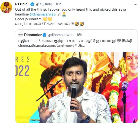 Rajini fans cornering rj balaji for his college speech on rajini films