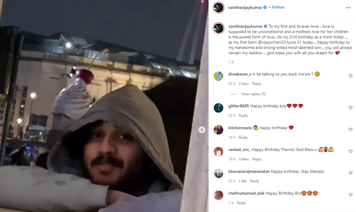 Vanitha son sri hari replies for his fan question about vanitha