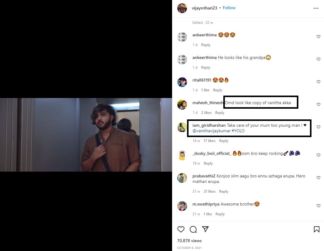 Vanitha son sri hari replies for his fan question about vanitha