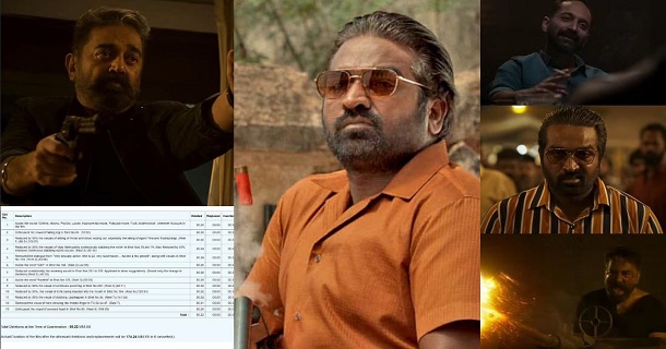 Kamal haasan vikram movie censor scenes list has been released on social media