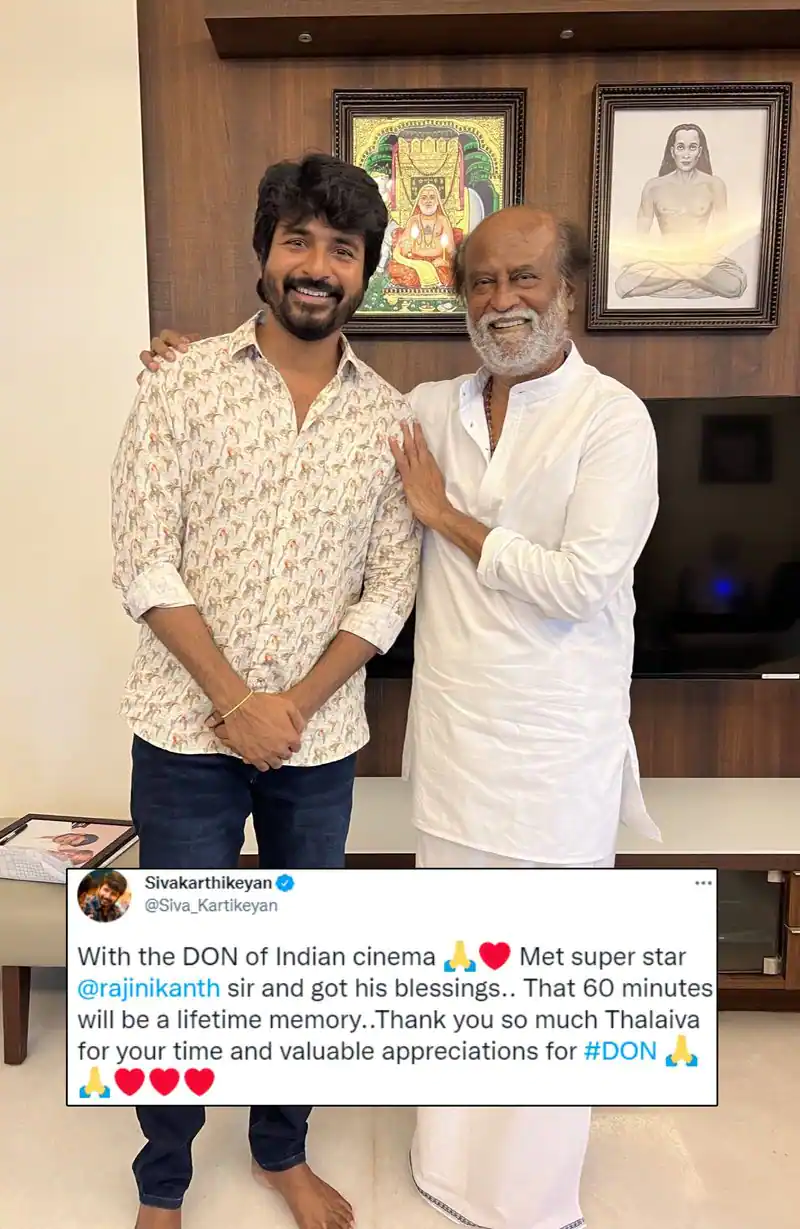 Sivakarthikeyan shares tweet and photo with rajinikanth after don success meet
