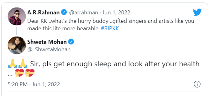 Popular singer shwetha mohan tweets to take care of arrahman health