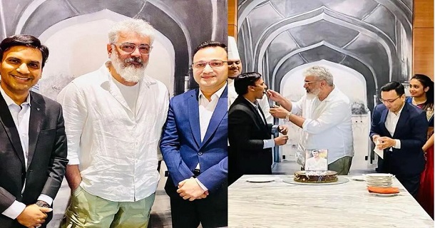 Ajith kumar cutting cake in hyderabad hotel