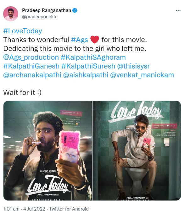 Pradeep ranganathan new and old tweets getting viral on thalapathy vijay for love today title