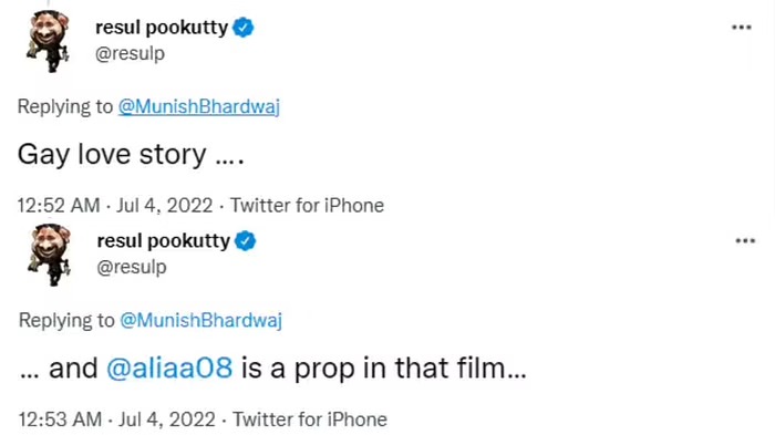 Rrr movie commented as gay story by resul pookutty getting viral on social media