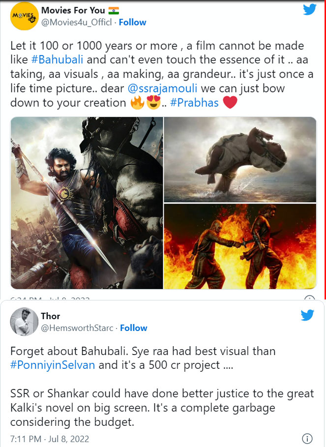 Tamil and telugu fans fighting between baahubali and ponniyin selvan