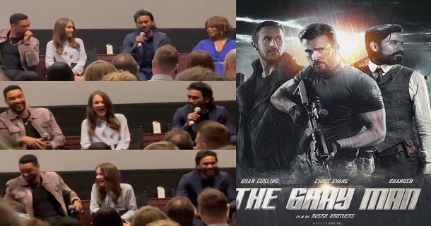 Dhanush fun moment in the gray man movie promotion video getting viral on social media