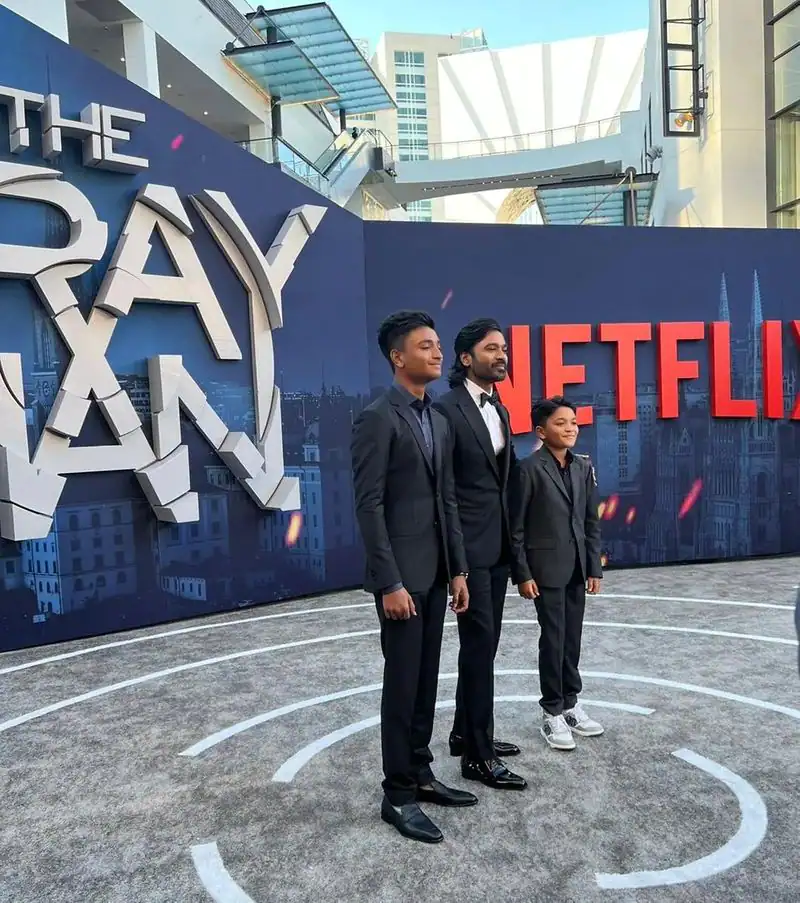 Dhanush with his sons in the gray man movie promotion