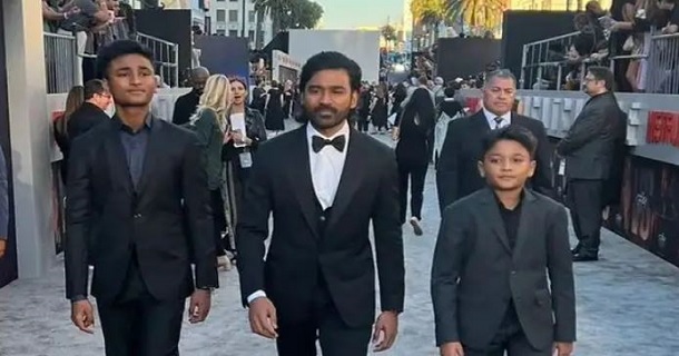 Dhanush with his sons in the gray man movie promotion