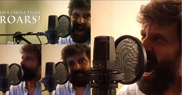 Vikram roaring video ponniyin selvan making video getting trending on social media