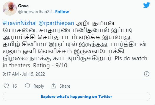 Blue sattai maaran tweets about iravin nizhal movie tweet getting viral on social media