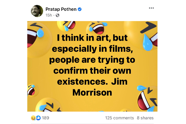 Prathap pothan last post getting viral on social media