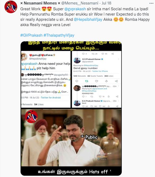 Gv prakash helped vijay fan on suicide post